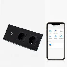 Intrerupator simplu smart WIFI 1000W + priza schuko dubla smart WIFI cu rama din sticla Tosyco compatibil cu Tuya, Google Home, Amazon Alexa