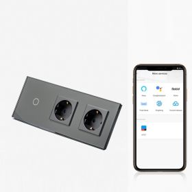 Intrerupator simplu smart WIFI 1000W + priza schuko dubla smart WIFI cu rama din sticla Tosyco compatibil cu Tuya, Google Home, Amazon Alexa