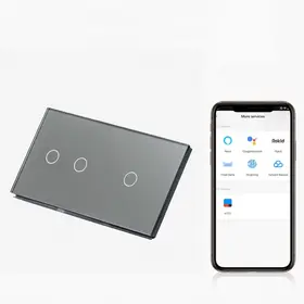 Intrerupator dublu + simplu smart WIFI fara NUL cu touch (tactil) din sticla 1000W Tosyco compatibil cu Tuya, Google Home, Amazon Alexa
