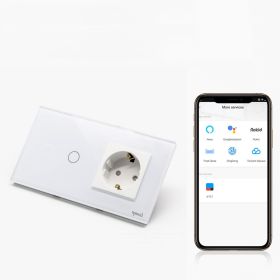 Intrerupator dublu smart WIFI 1000W + priza schuko smart WIFI cu rama din sticla Tosyco compatibil cu Tuya, Google Home, Amazon Alexa