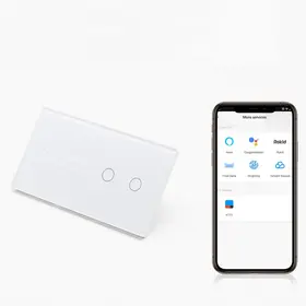 Intrerupator triplu + dublu smart WIFI fara NUL cu touch (tactil) din sticla 1000W Tosyco compatibil cu Tuya, Google Home, Amazon Alexa