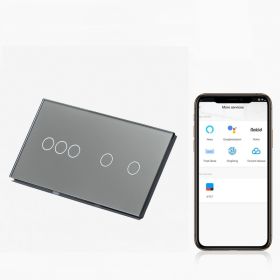 Intrerupator triplu + dublu smart WIFI fara NUL cu touch (tactil) din sticla 1000W Tosyco compatibil cu Tuya, Google Home, Amazon Alexa