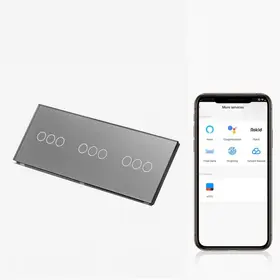 Intrerupator triplu + triplu + triplu smart WIFI fara NUL cu touch (tactil) din sticla 1000W Tosyco compatibil cu Tuya, Google Home, Amazon Alexa