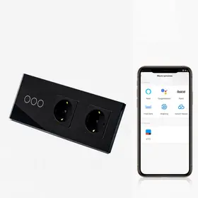 Intrerupator triplu smart WIFI 1000W + priza schuko dubla smart WIFI cu rama din sticla Tosyco compatibil cu Tuya, Google Home, Amazon Alexa