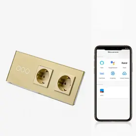 Intrerupator triplu smart WIFI 1000W + priza schuko dubla smart WIFI cu rama din sticla Tosyco compatibil cu Tuya, Google Home, Amazon Alexa