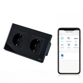 Priza schuko smart Zigbee dubla cu rama din sticla, monitorizare consum Tosyco compatibila cu Tuya, Google Home, Amazon Alexa