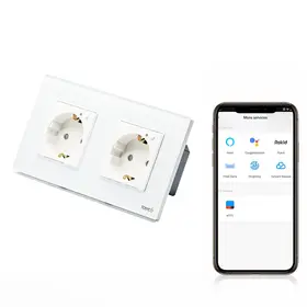 Priza schuko smart WIFI dubla cu rama din sticla Tosyco compatibila cu Tuya, Google Home, Amazon Alexa