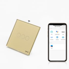 Intrerupator triplu smart Zigbee cu NUL cu touch (tactil) din sticla 1000W Tosyco compatibil cu Tuya, Google Home, Amazon Alexa