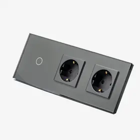 Intrerupator cap scara / cruce simplu cu touch (tactil) 1000W + priza schuko dubla cu rama din sticla Tosyco