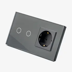 Intrerupator cap scara / cruce dublu cu touch (tactil) 1000W + priza schuko cu rama din sticla Tosyco