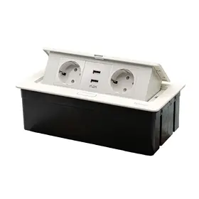 Priza dubla + 2x USB incorporabila in blat bucatarie sau birou, pop-up, din aluminiu, Tosyco