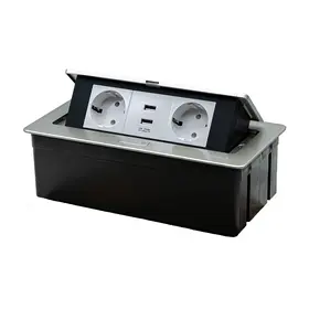 Priza dubla + 2x USB incorporabila in blat bucatarie sau birou, pop-up, din aluminiu, Tosyco