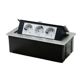 Priza tripla incorporabila in blat bucatarie sau birou, pop-up, din aluminiu, Tosyco