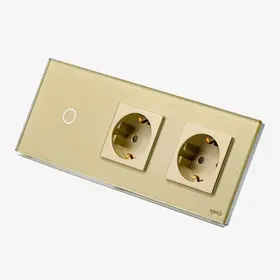 Intrerupator cap scara / cruce simplu cu touch (tactil) 1000W + priza schuko dubla cu rama din sticla Tosyco