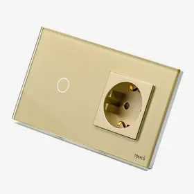 Intrerupator cap scara / cruce simplu cu touch (tactil) 1000W + priza schuko cu rama din sticla Tosyco