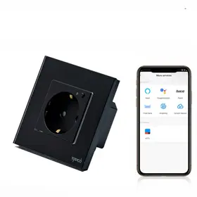 Priza schuko smart WIFI simpla cu rama din sticla, monitorizare consum Tosyco compatibila cu Tuya, Google Home, Amazon Alexa