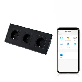 Priza schuko smart WIFI tripla cu rama din sticla, monitorizare consum Tosyco compatibila cu Tuya, Google Home, Amazon Alexa