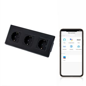 Priza schuko smart Zigbee tripla cu rama din sticla, monitorizare consum Tosyco compatibila cu Tuya, Google Home, Amazon Alexa