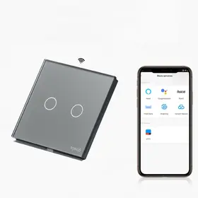 Intrerupator dublu smart Zigbee cu NUL cu touch (tactil) din sticla 1000W Tosyco compatibil cu Tuya, Google Home, Amazon Alexa