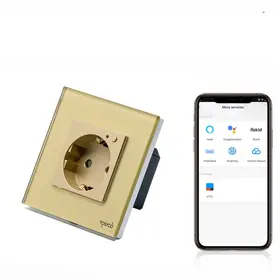 Priza schuko smart WIFI simpla cu rama din sticla, monitorizare consum Tosyco compatibila cu Tuya, Google Home, Amazon Alexa
