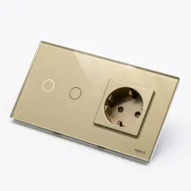 Intrerupator cap scara / cruce dublu cu touch (tactil) 1000W + priza schuko cu rama din sticla Tosyco