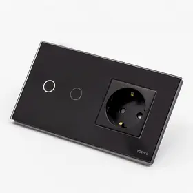 Intrerupator cap scara / cruce dublu cu touch (tactil) 1000W + priza schuko cu rama din sticla Tosyco
