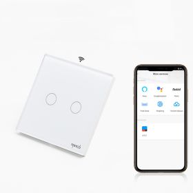 Intrerupator dublu smart WIFI cu NUL cu touch (tactil) din sticla 600W Tosyco ECO compatibil cu Tuya, Google Home, Amazon Alexa