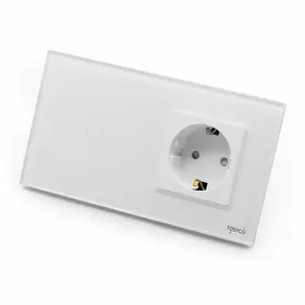 Intrerupator cap scara / cruce simplu cu touch (tactil) 1000W + priza schuko cu rama din sticla Tosyco