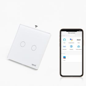 Intrerupator dublu smart WIFI fara NUL cu touch (tactil) din sticla 1000W Tosyco compatibil cu Tuya, Google Home, Amazon Alexa