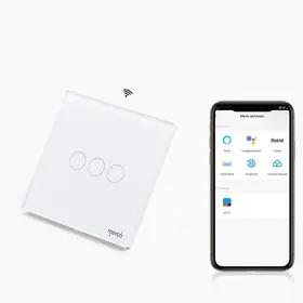 Intrerupator triplu smart WIFI cu NUL cu touch (tactil) din sticla 1000W Tosyco compatibil cu Tuya, Google Home, Amazon Alexa