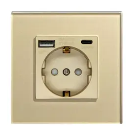 Priza schuko + Usb Type C + Usb Type A 2.4A cu rama din sticla Tosyco