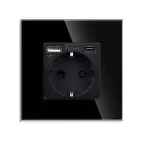 Priza schuko + Usb Type C + Usb Type A 2.4A cu rama din sticla Tosyco