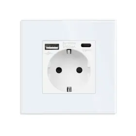 Priza schuko + Usb Type C + Usb Type A 2.4A cu rama din sticla Tosyco