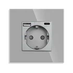 Priza schuko + Usb Type C + Usb Type A 2.4A cu rama din sticla Tosyco