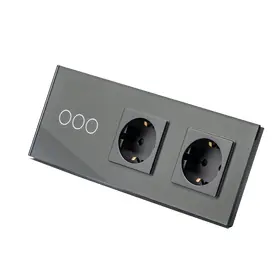 Intrerupator cap scara / cruce triplu cu touch (tactil) 1000W + priza schuko dubla cu rama din sticla Tosyco