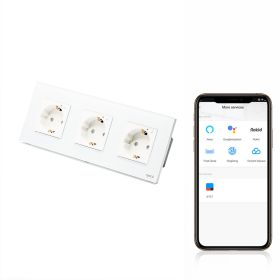 Priza schuko smart WIFI tripla cu rama din sticla, monitorizare consum Tosyco compatibila cu Tuya, Google Home, Amazon Alexa
