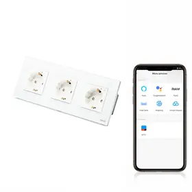 Priza schuko smart WIFI tripla cu rama din sticla, monitorizare consum Tosyco compatibila cu Tuya, Google Home, Amazon Alexa