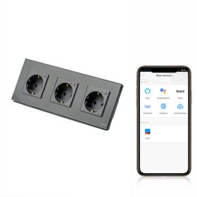 Priza schuko smart Zigbee tripla cu rama din sticla, monitorizare consum Tosyco compatibila cu Tuya, Google Home, Amazon Alexa