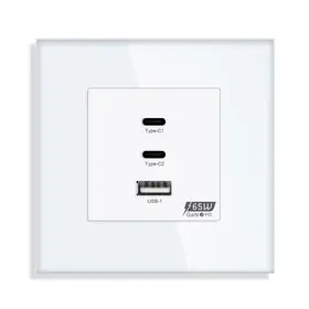 Priza incarcator Fast Charge GaN 65W 1x USB Type-A 2x Type-C cu rama din sticla Tosyco