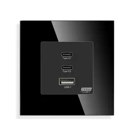 Priza incarcator Fast Charge GaN 65W 1x USB Type-A 2x Type-C cu rama din sticla Tosyco