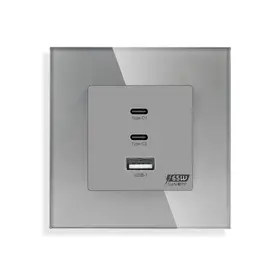 Priza incarcator Fast Charge GaN 65W 1x USB Type-A 2x Type-C cu rama din sticla Tosyco