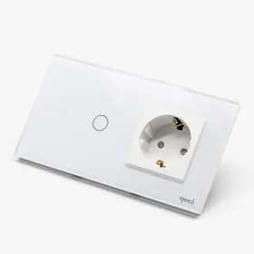 Intrerupator dublu cu touch (tactil) 1000W + priza schuko cu rama din sticla Tosyco