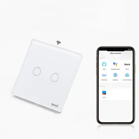 Intrerupator dublu smart WIFI cu NUL cu touch (tactil) din sticla 1000W Tosyco compatibil cu Tuya, Google Home, Amazon Alexa