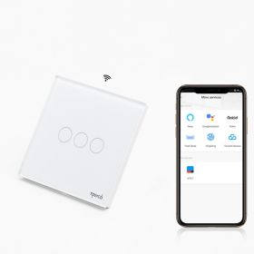 Intrerupator triplu smart WIFI fara NUL cu touch (tactil) din sticla 1000W Tosyco compatibil cu Tuya, Google Home, Amazon Alexa