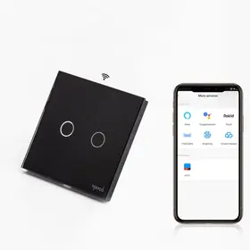 Intrerupator dublu smart WIFI cu NUL cu touch (tactil) din sticla 1000W Tosyco compatibil cu Tuya, Google Home, Amazon Alexa