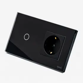 Intrerupator simplu cu touch (tactil) 1000W + priza schuko cu rama din sticla Tosyco