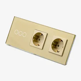 Intrerupator triplu cu touch (tactil) 1000W + priza schuko dubla cu rama din sticla Tosyco