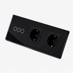 Intrerupator triplu cu touch (tactil) 1000W + priza schuko dubla cu rama din sticla Tosyco