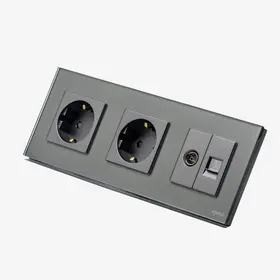 Priza Schuko dubla + TV + LAN cu rama din sticla Tosyco