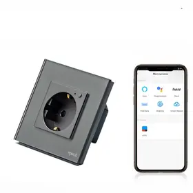 Priza schuko smart WIFI simpla cu rama din sticla Tosyco compatibila cu Tuya, Google Home, Amazon Alexa